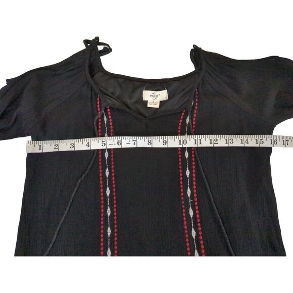 Exist Mini Tunic Dress Womens S Black Boho Southwestern Festival Embroidered - Picture 11 of 12